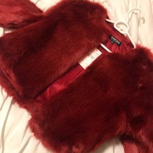 FASHION NOVA RED FUR CROP JACEKT